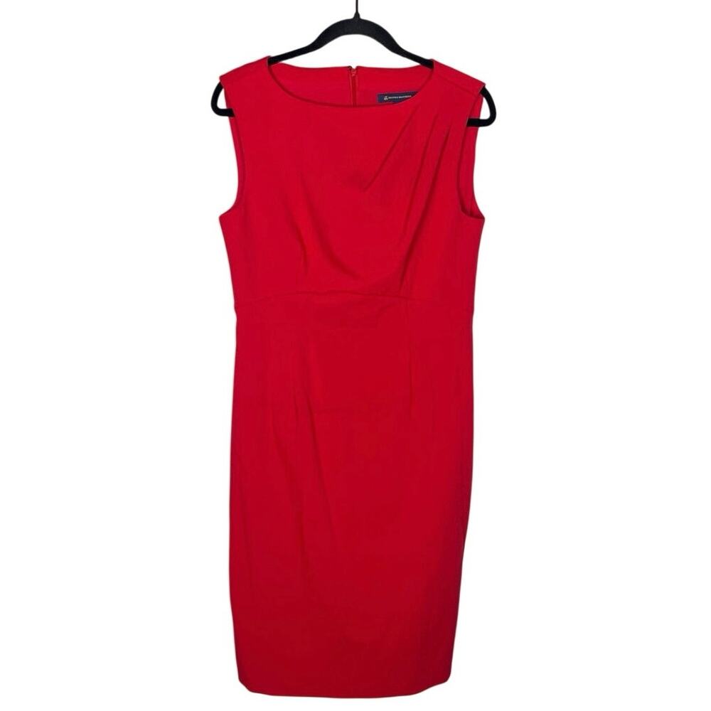 Brooks Brothers Women’s Red Sheath Dress S.8 Sleeveless Pleated Neck Work Career - Picture 2 of 7